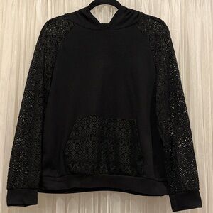 ❤️‍🔥3/$20 SHEIN Black Lace-Sleeve Hooded Pullover